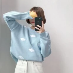 Sweatshirt Coréen BLUECLOUD™ -Mode Vêtements Boutique hallyu street sweatshirts taille unique bleu ciel sweatshirt coreen bluecloud 27968134774807